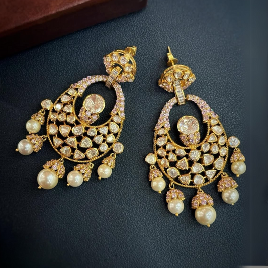 Regal Kundan Pearl Drop Earrings