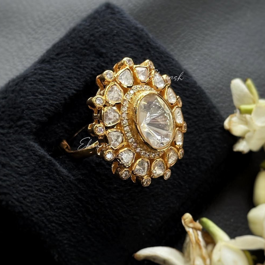 Elegant Floral Diamond-Style Cocktail Ring