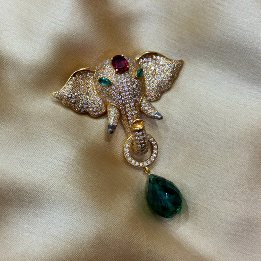 Regal Ganesha-Inspired Elephant Head Brooch