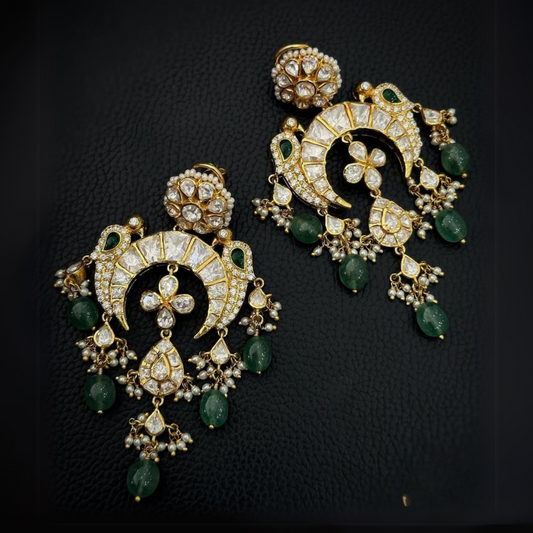 Emerald Grace Kundan Chandbalis with Pearl & Stone Detailing