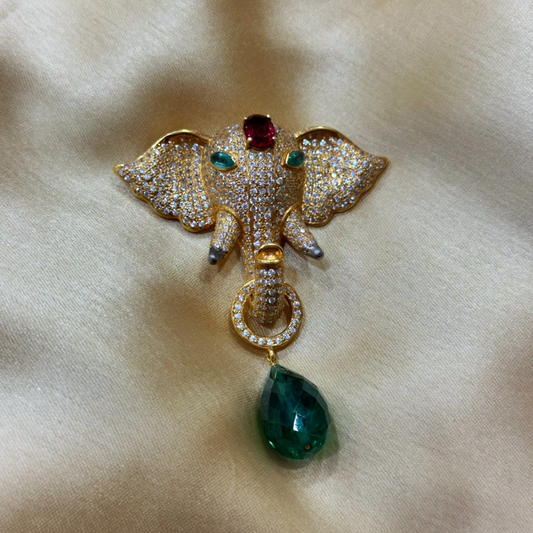 Regal Ganesha-Inspired Elephant Head Brooch
