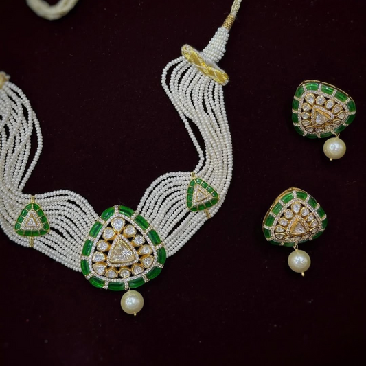 Emerald Grace Kundan Pearl Necklace Set