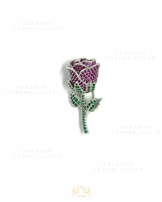 Crystal Rose 925 Silver Brooch
