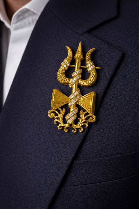 Damru Trishul CZ Brooch