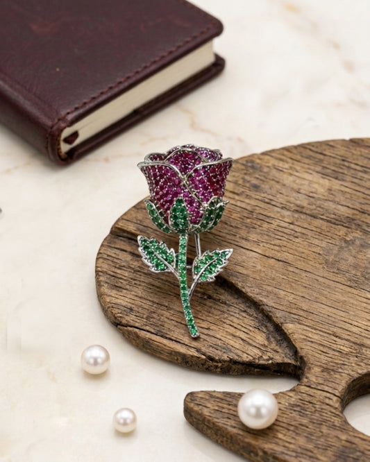 Crystal Rose 925 Silver Brooch