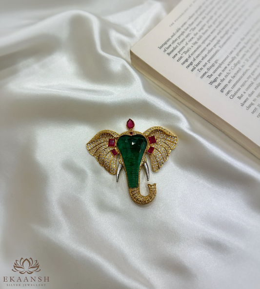 Divine Ganesha Emerald Brooch