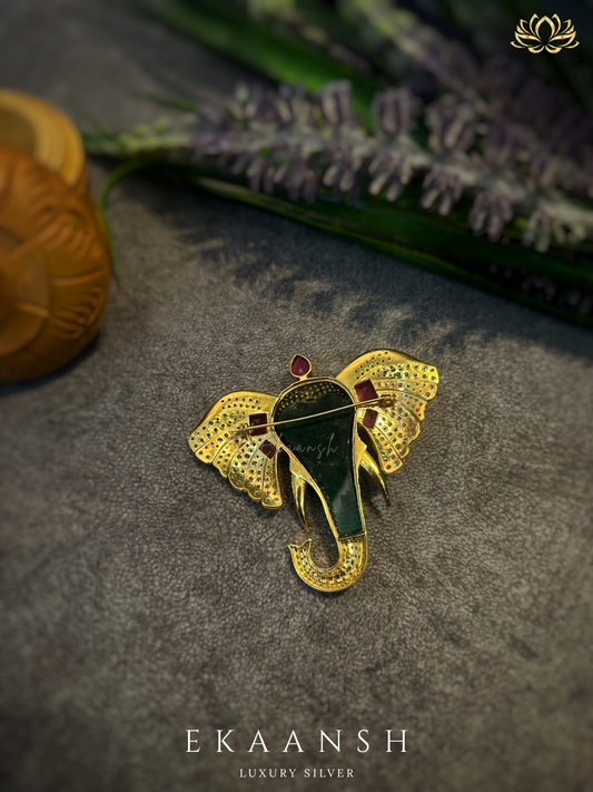 Divine Ganesha Emerald Brooch