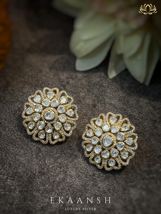 Kundan Bloom Stud Earrings in Gold Finish