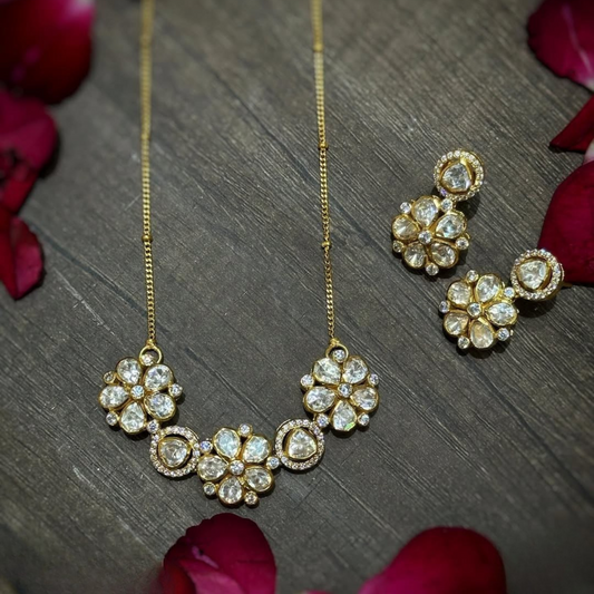 Moissanite Polki Pendant &amp; Earring Set