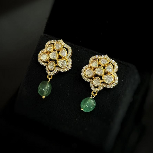 Regal Kundan Earrings with Emerald Accent