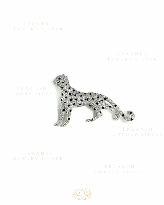 Graceful leopard 925 silver brooch