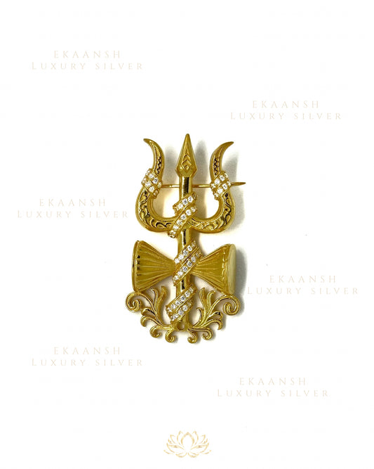 Damru Trishul CZ Brooch