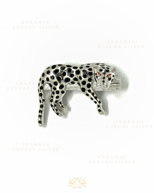 Leopard on branch 925 silver brooch