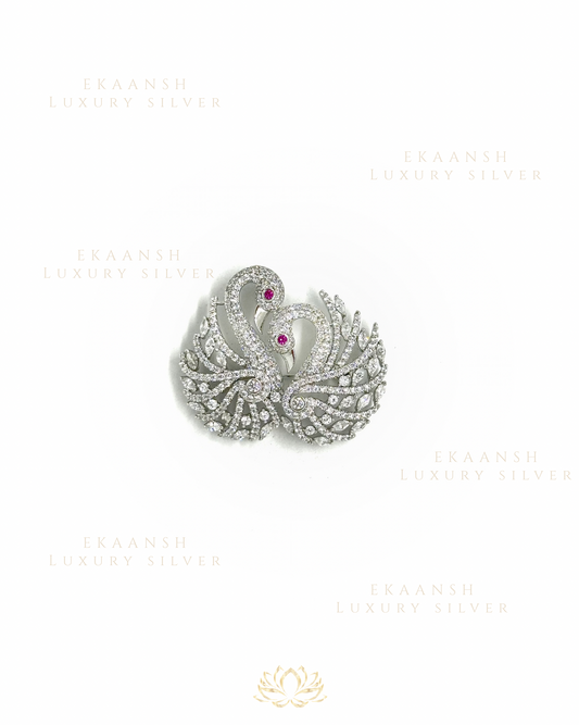 Crystal Swan 925 Silver Brooch