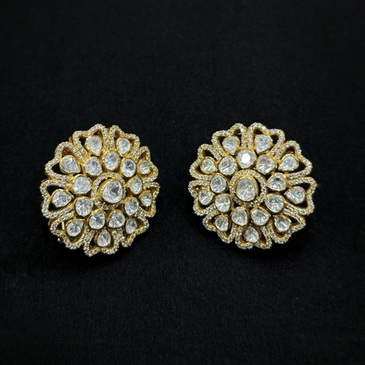 Kundan Bloom Stud Earrings in Gold Finish