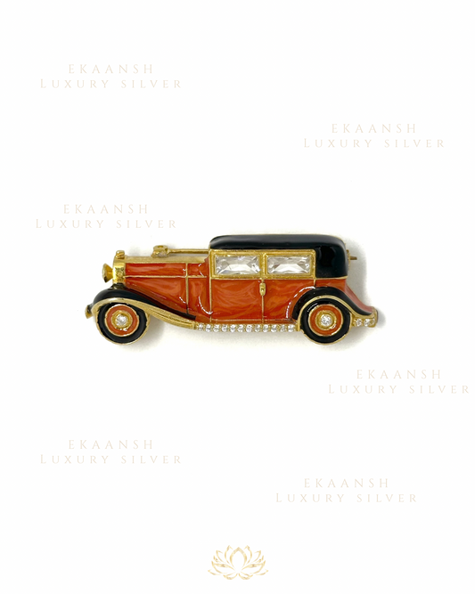 Orange Vintage 925 Silver Brooch