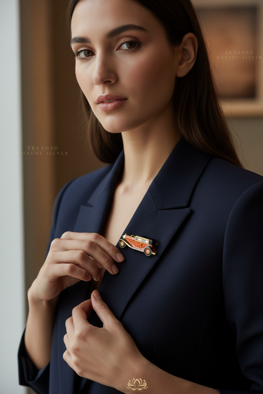 Orange Vintage 925 Silver Brooch