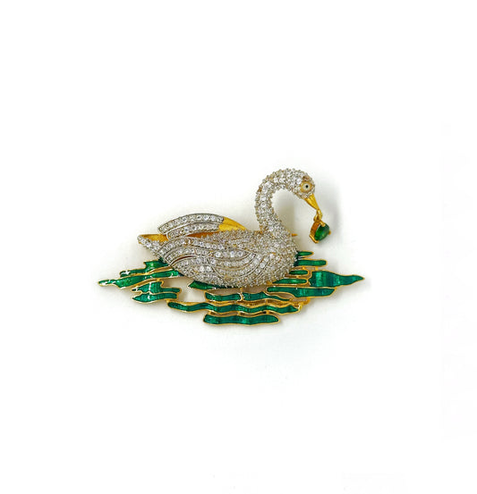 Emerald Lake Swan Brooch