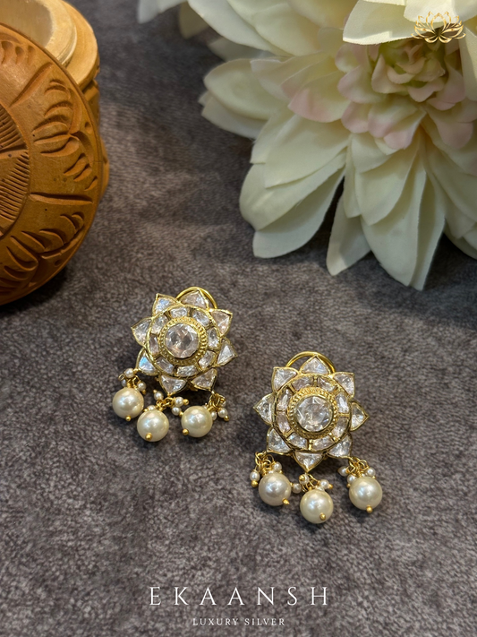 Floral Polki Pearl Earrings